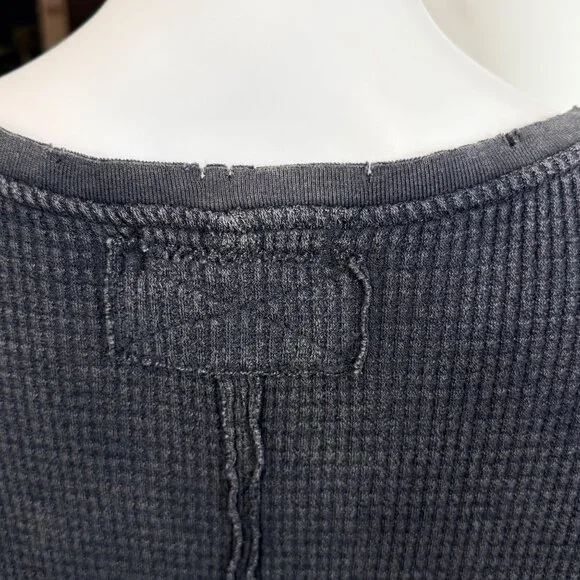 We The Free Buttercup Waffle Knit Pullover Womens S Black Cotton Blend V Neck - Picture 9 of 14